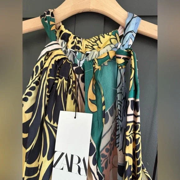 ZARA NWT Multicolor Halter Maxi Dress • L - Picture 3 of 11